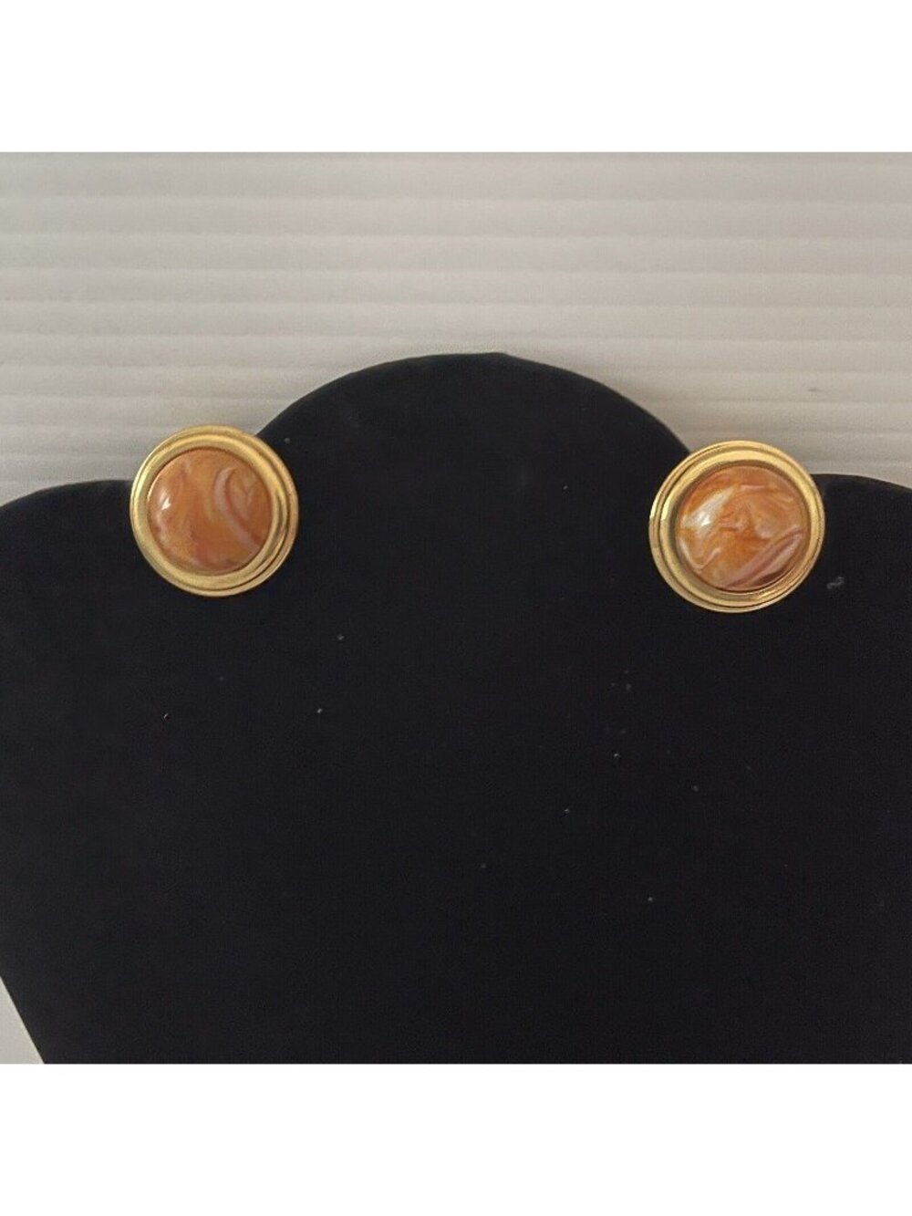 Joan Rivers Chunky Orange Cabochon Clip On Earrings Vintage Gold Tone Domed